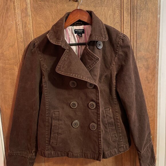 American Eagle Outfitters Jackets & Blazers - Rare VTG American Eagle Tailored Fit Chocolate Button Up Cotton Jacket / Shacket